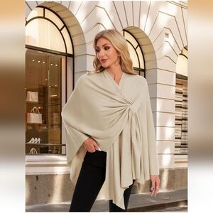 Womens Elegant Cross Front Shawl Knitted Ponchos Cape Sweater Warm Travel Wraps